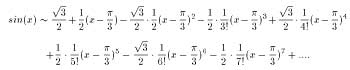 sin(x)`3 /2 + 1/2(x-/3) + ...